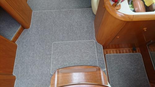 Interior loop pile carpet on a sailing boat in Chichester Marina